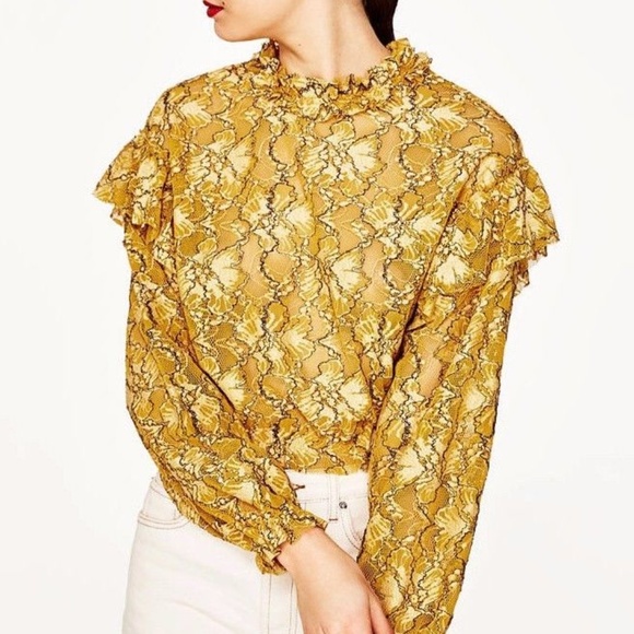 yellow ruffle top zara